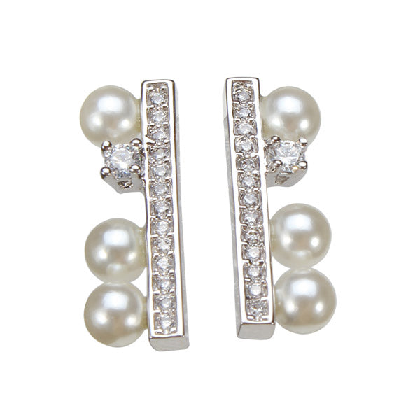 Simple Rhinestone Crystal Pearl Ear Stud Earrings Gold Silver Plated