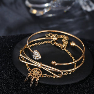 Elegant Cuff Bracelets Chain Dream Net Bowknot Crystal Heart