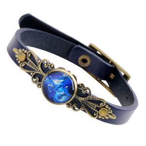 Unisex Twelve Constellations Leather Adjustable Bracelet