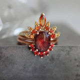 3 Pcs/set Stackable Rings Ruby Crystal Flower Charm Bohemian