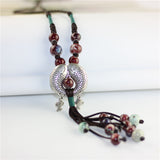 Women's Vintage Fish Pendant Ceramic Beads Tassel Necklace