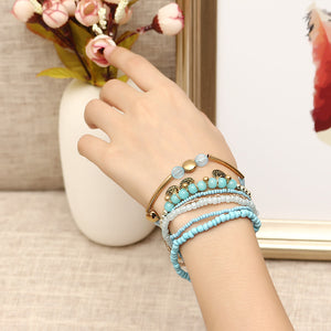 Retro Triple Coins Pendant Bohemian Multilayer Beads Bracelet Best Gift Jewelry for Women