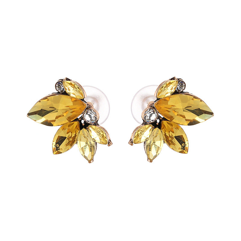 Elegant Crystal Wings Ear Stud Flower Rhinestones Earrings Gift for Her