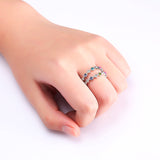 2 Pcs of Trendy Rings Platinum Plated Colourful Rhinestones Women Ring