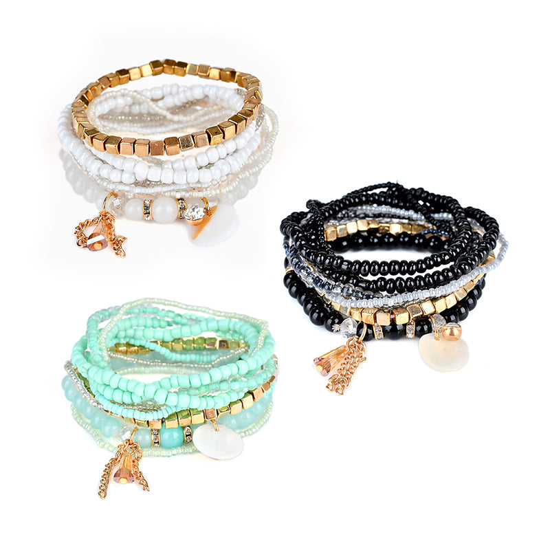 Bohemian Bracelet Crystal Beads Tassel Multilayer Bracelets for Women