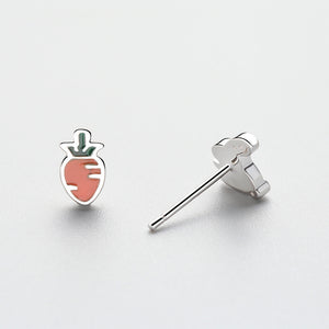 925 Sterling Silver Cute Asymmetric Rabbit Carrot Earrings