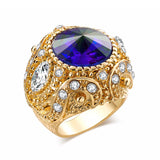 Vintage Finger Ring Round Gemstone Zircon Gold Geometric