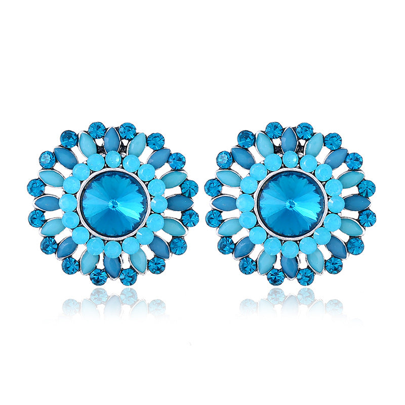 Luxury Crystal Rhinestone Stud Earrings Bohemian Flower