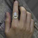 Unisex Retro Antique Silver Ring Vintage Moonlight Gem Rings