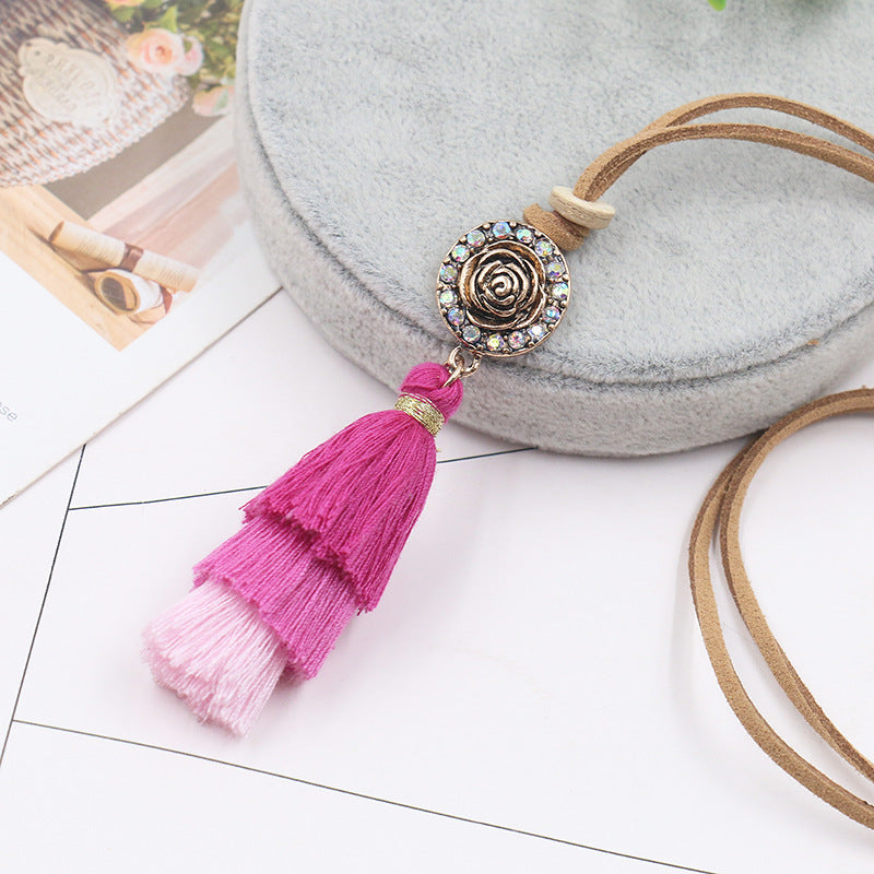 Gradient Colorful Tassels Pendant Ethnic Fashion Necklace for Women