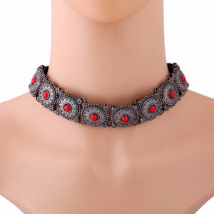 Vintage Carved Flower Turquoise Choker Necklace