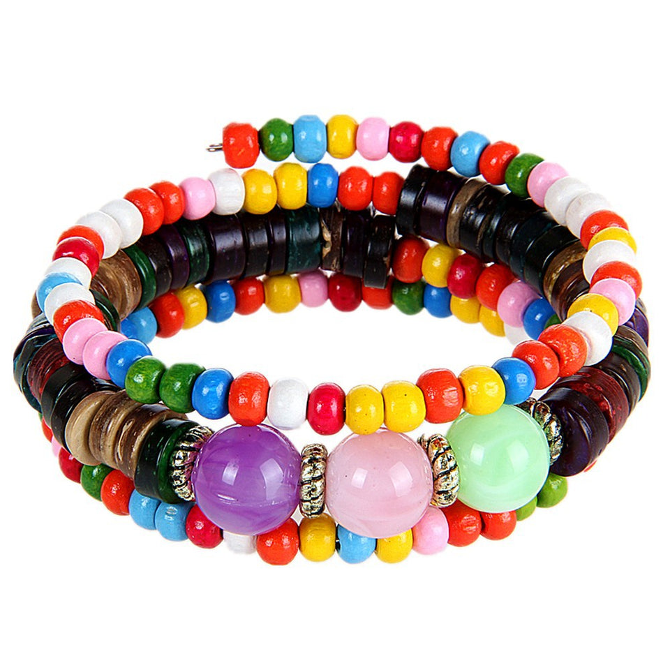 Bohemia Multilayer Wood Resin Tibetan Buddhist Bead Bracelet