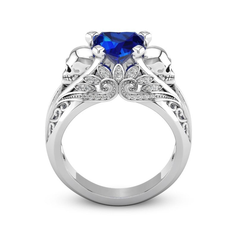 Unique Blue White Zirconia Rings Punk Heart Skull