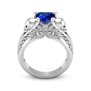 Unique Blue White Zirconia Rings Punk Heart Skull