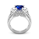 Unique Blue White Zirconia Rings Punk Heart Skull