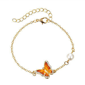 Elegant Enamel Butterfly Charm Rhinestone Pearl Bracelets