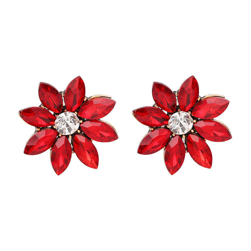 Sweet Women's Colorful Flower Rhinestones Crystal Earrings