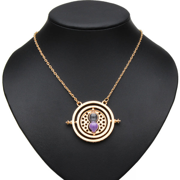 Time Turner Rotating Hourglass Pendant Necklace Gold Silver Plated 