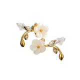 Sweet Flower Leaf White Zircon Crystal Ear Stud Earrings Women Jewelry