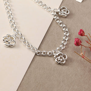 Simple Hollow Flower Pendant Silver Plated Adjustable Anklet