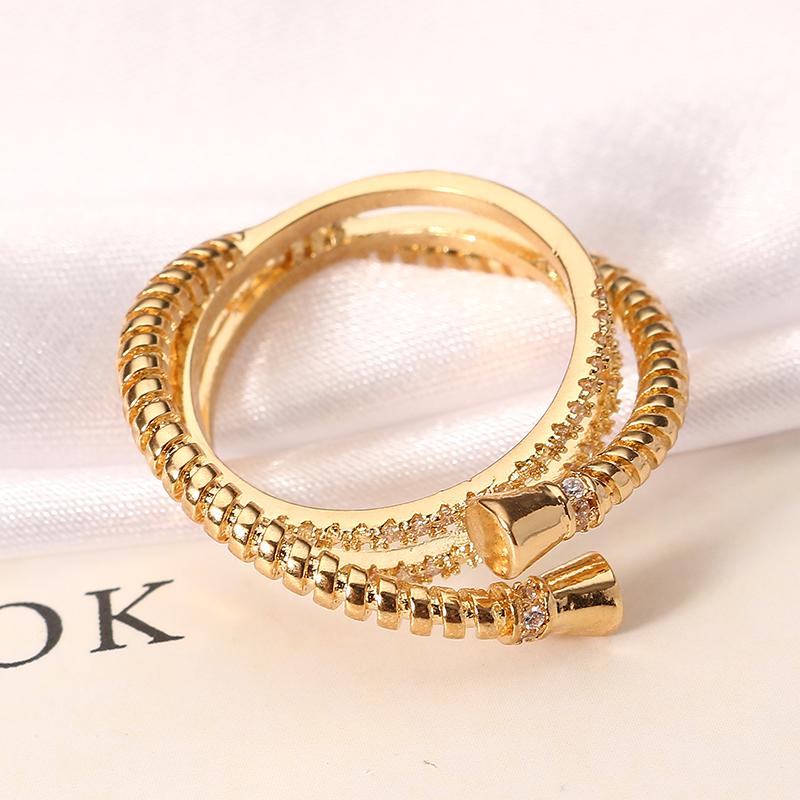 Luxury Sterling 24K Gold Plated Unique Screw Thread Three Round Overlapping Rings Women Jewelry