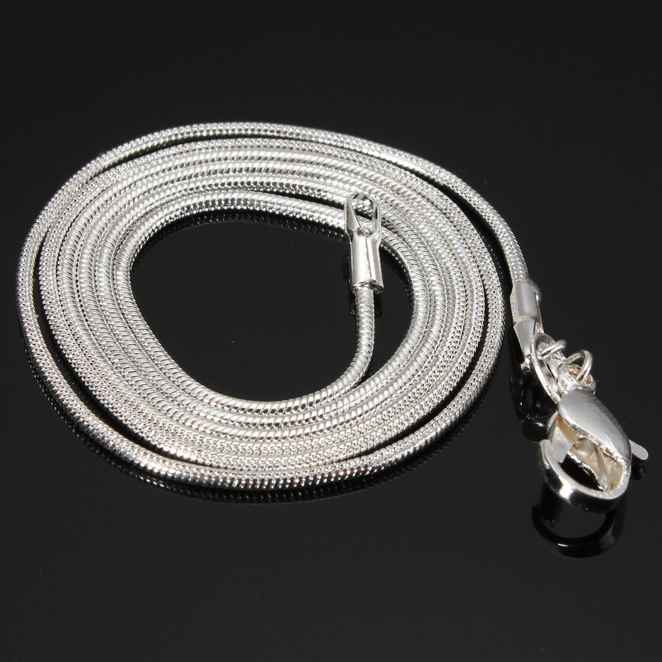 925 Silver Plated 1MM Snake Simple Chain Necklace 16 18 20 22 24 inch