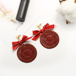 Ethnic Bowknot Round Plate Charm Dangle Earrings for Women