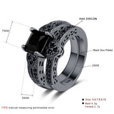 2Pcs/set Classic Engagement Ring Gun Black Zirconia Heart