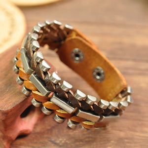 Vintage Unisex Leather Woven Geometry Multicolor Bracelet