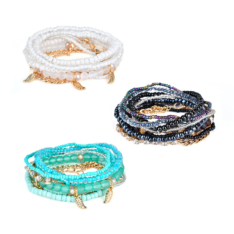 Bohemian Bracelet Leaves Chain Multilayer Beads Bracelets for Women