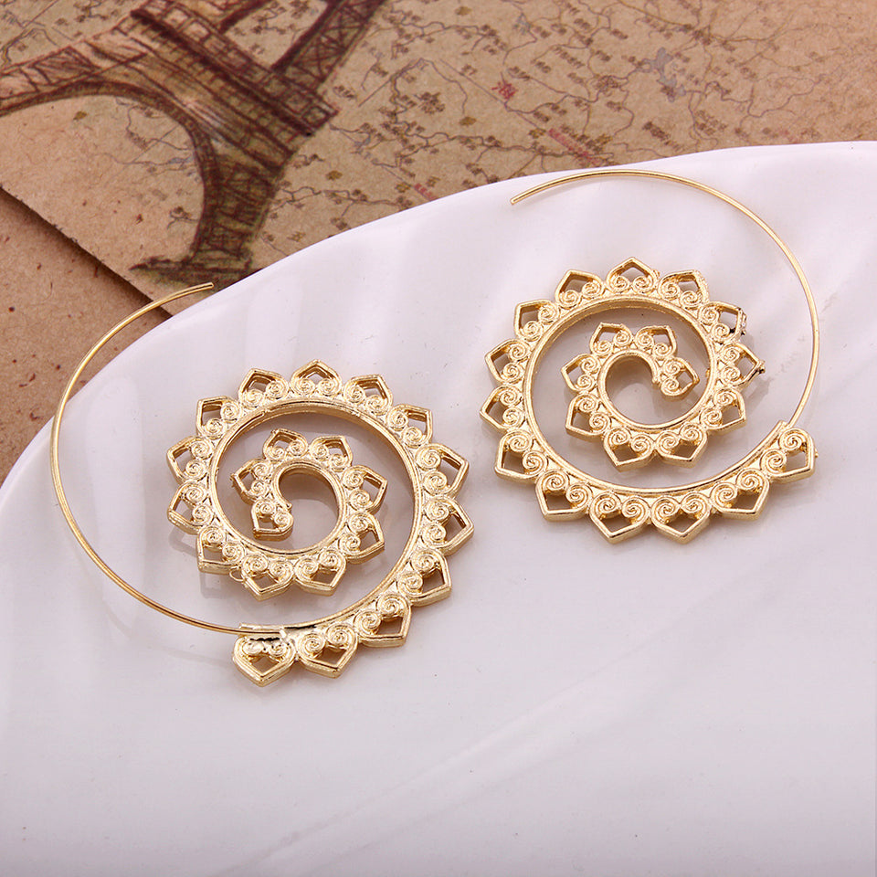 Big Circle Hoop Exaggerated Spiral Heart Drop Shape Earrings