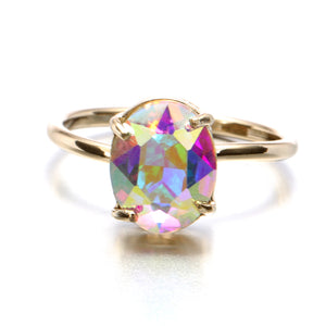 Simple Adjustable Crystal Open Ring Colorful Gemstone Gold