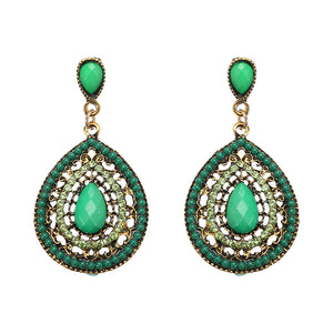 Bohemian Rhinestone Water Drop Pendant Ear Stud Piercing Earrings Clothing Accessories for Women 