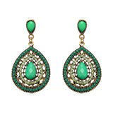 Bohemian Rhinestone Water Drop Pendant Ear Stud Piercing Earrings Clothing Accessories for Women 