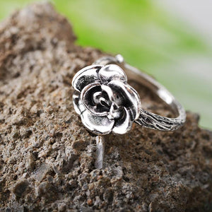 Sweet Flower Silver Rings Elegant Carved Rose Flower Rings