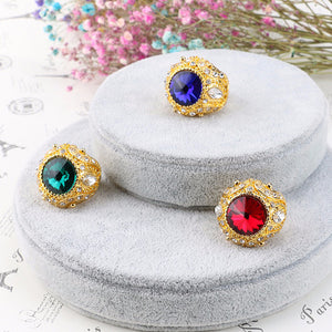 Vintage Finger Ring Round Gemstone Zircon Gold Geometric