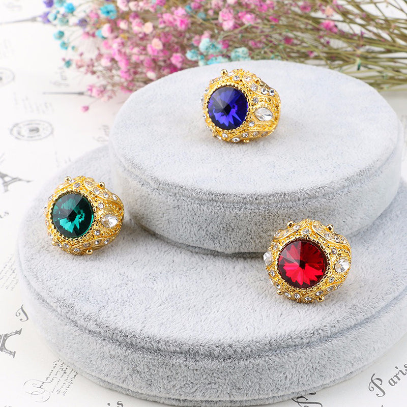 Vintage Finger Ring Round Gemstone Zircon Gold Geometric