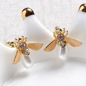 Cute Bees Ear Stud Luxury Gold Plated Gemstone Pearl Earring