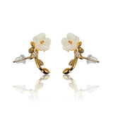 Sweet Flower Leaf White Zircon Crystal Ear Stud Earrings Women Jewelry