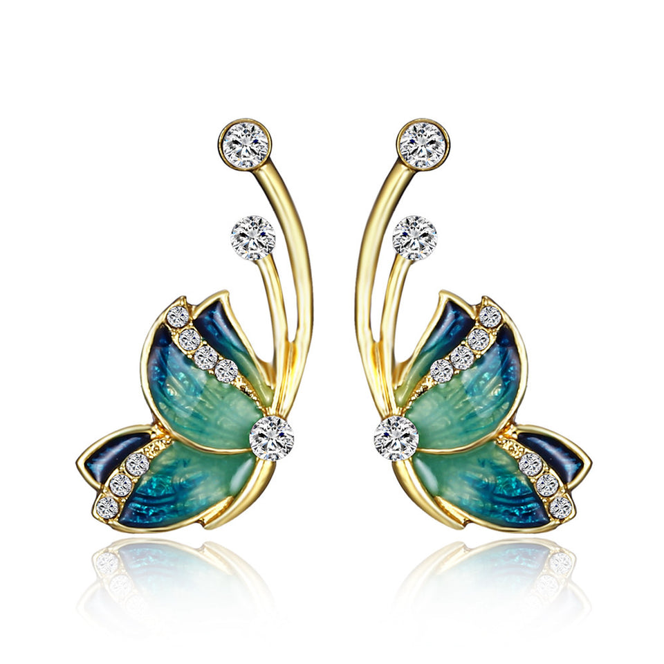 Luxury Butterfly Gold Earring Sweet Ceramic Rhinestones