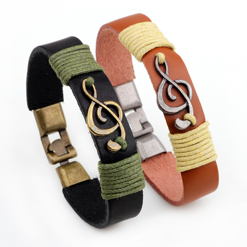 Unisex Vintage Musical Note Leather Bracelets 