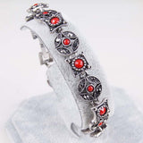 Bohemian Silver Ruby Bracelet Ancient Coin Shape Multicolor