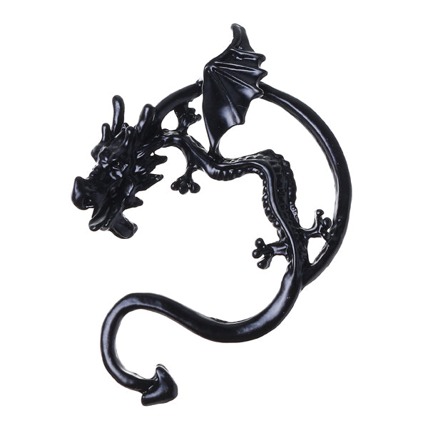 Unisex Statement Punk Dragon Ear Cuff Black Gold Ear Clip