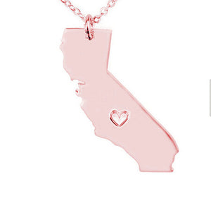 California United States Map Necklace Love Heart 925 Silver Plated Chain