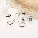 8 Pcs  Women Trendy Crystal Geometric Gem Knuckle Ring Set