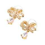 Sweet Bowknot Water Drop Zircon Ear Stud Earrings For Women