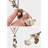 Retro Wax Rope Stars Alloy Leaf Long Pendant Sweater Chain