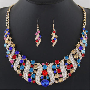 Statement Jewelry Set Colorful Rhinestone Corkscrew Necklace