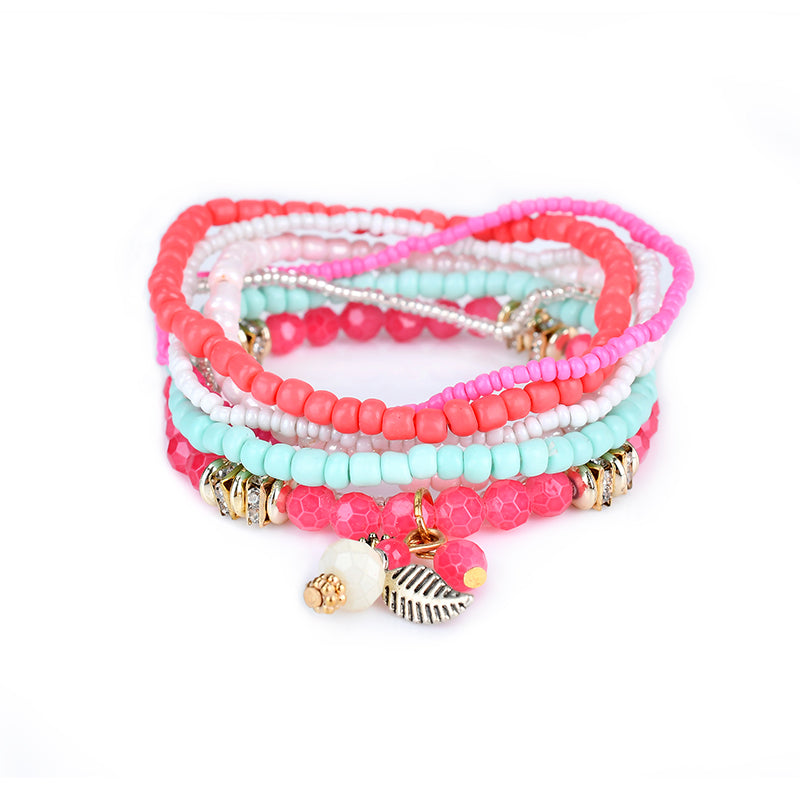 Bohemian Pine Cone Leaf Pendant Beads Multilayer Bracelet Jewelry for Women