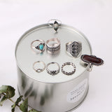 8 Pcs Bohemian Turquoise Gem Knuckle Ring Set for Women